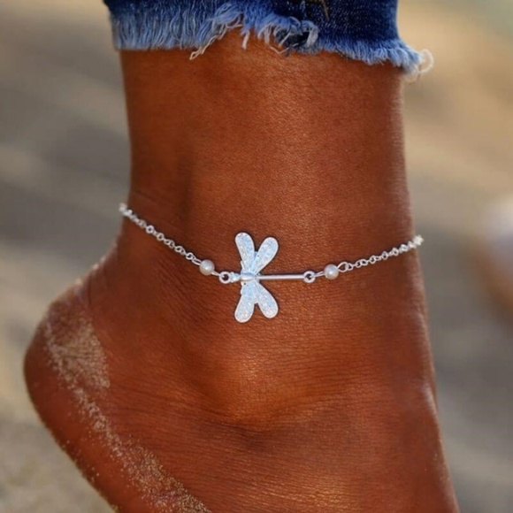 UshopTwo Jewelry - Dragonfly Charm Ankle Bracelet Silver Tone